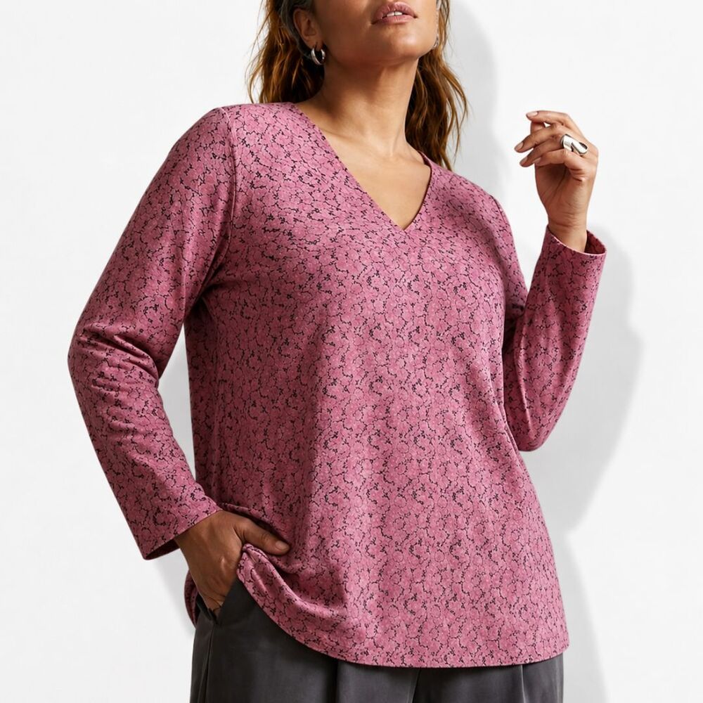 Nordstrom Plus Size 3X Pink Floral V Neck Long Sleeve Blouse Tunic Top NWT